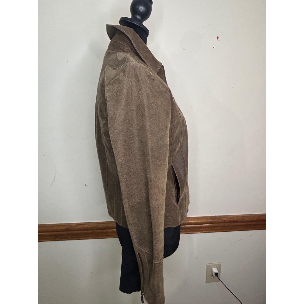 Vintage Leather Jacket Womens M Brown Distressed Flame Embroidery Western Good - Picture 9 of 17